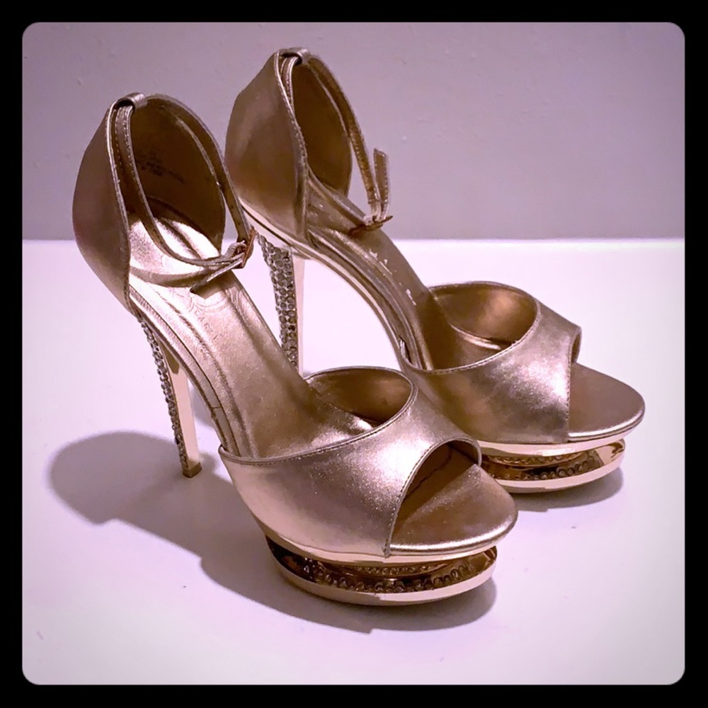 Rose gold rhinestone platform heels